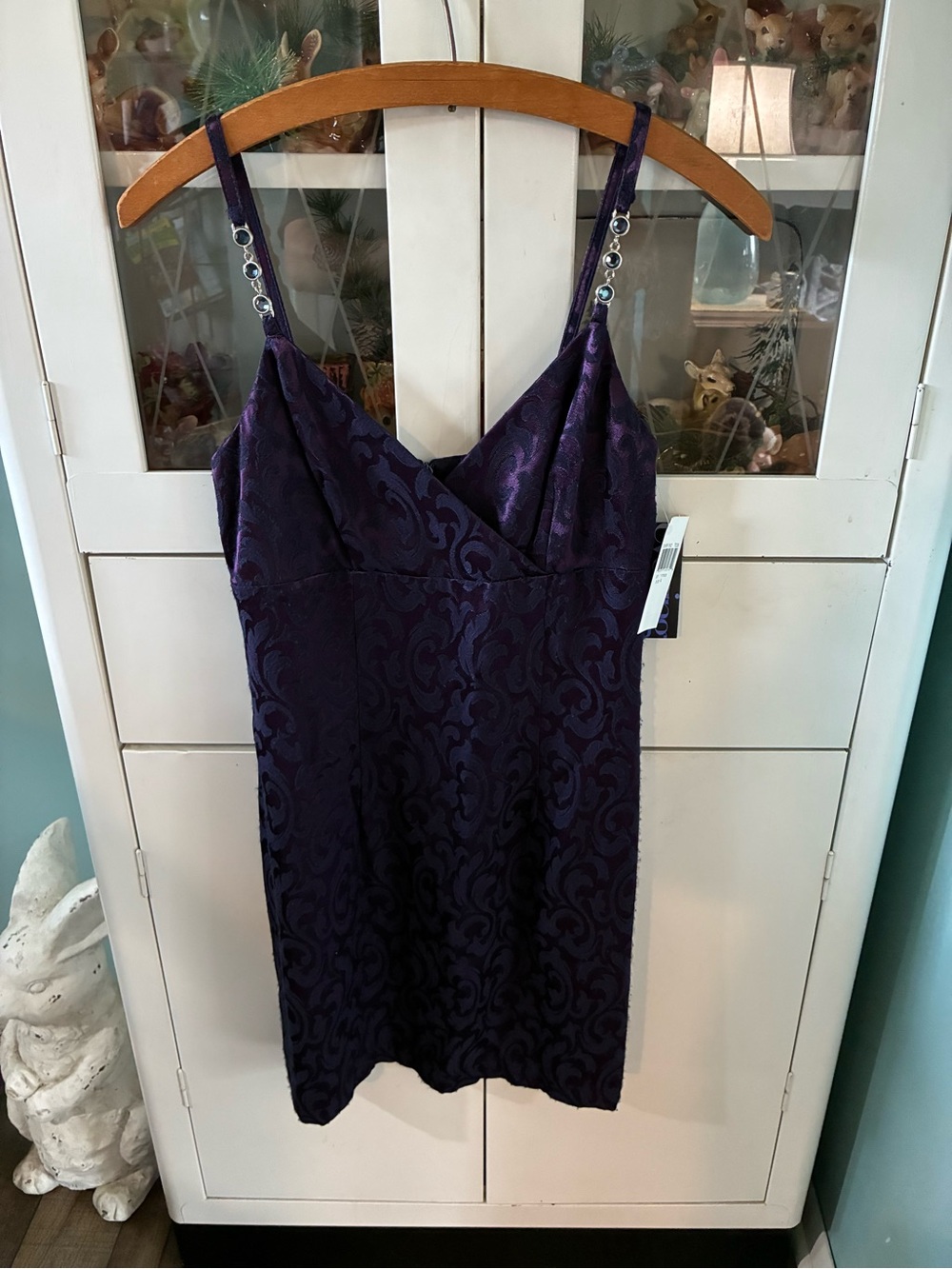 CDC sz 4P Elegant Purple Jacquard Slip Dress with Embellished Straps nwt